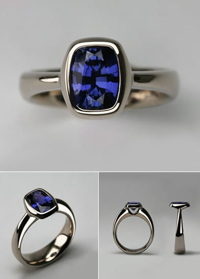 Stephen Einhorn Halo Ring in 18 Carat White Gold & Cushion Cut Colour Change Sapphire - Designer Jewellery London