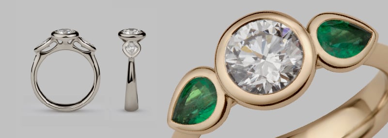 Trinity Pear Shaped Diamond & Emerald Engagement Rings - Stephen Einhorn London