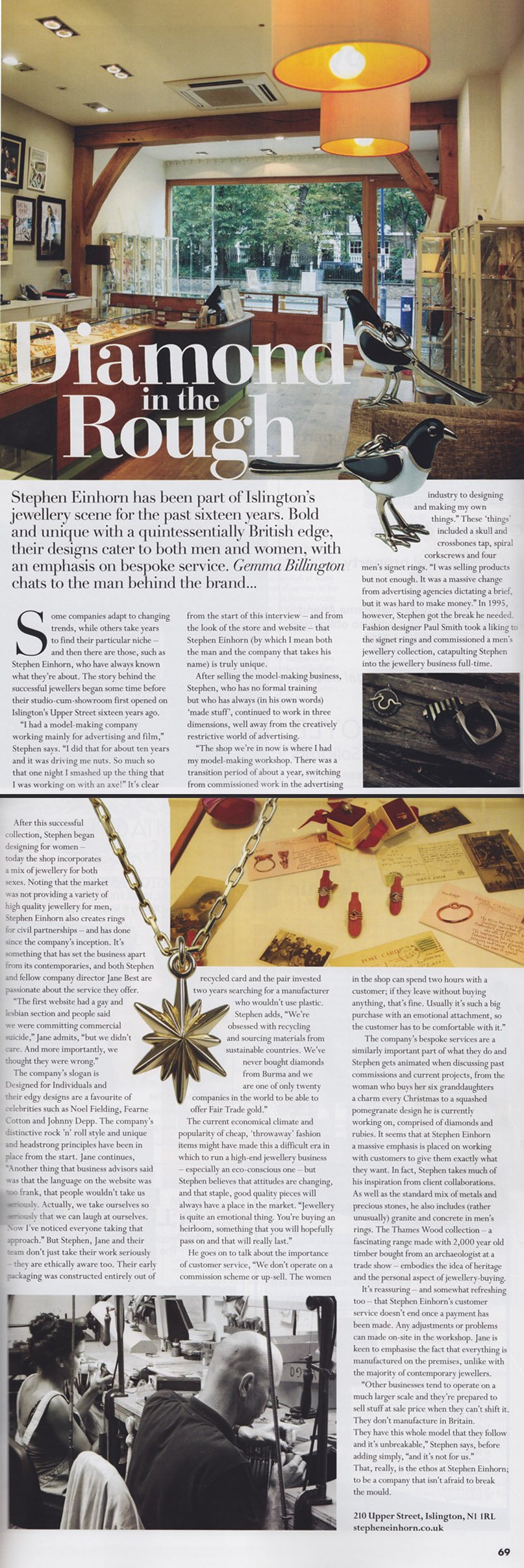 Stephen Einhorn Jewellery - Diamond In The Rough in The City & Angel Magazine - Designer Jewellery London